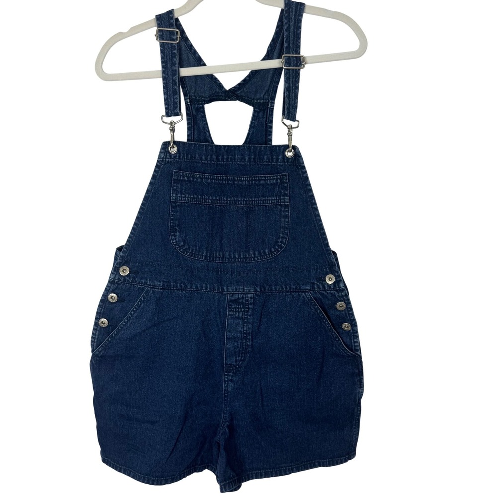 London London Vintage Denim Overalls Shorts Size M Women Blue Button Up Pockets‎